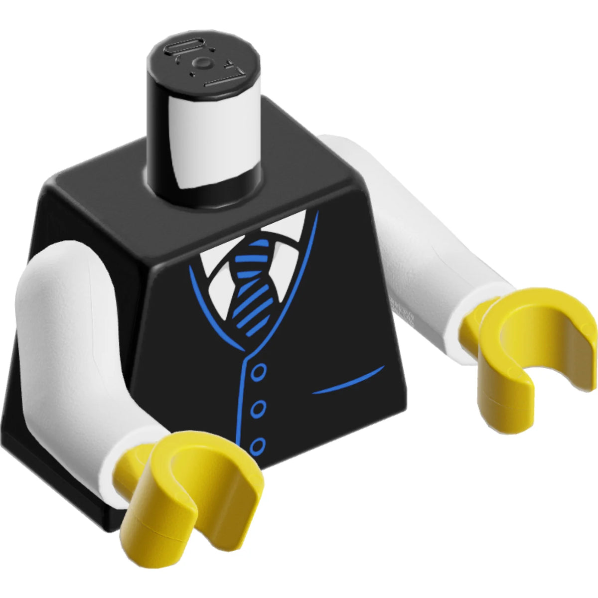 Part 973pb3159c01 - Torso Vest with Pockets and Buttons over White Shirt, Tie with Blue Stripes, Back Creases Pattern / White Arms / Yellow Hands