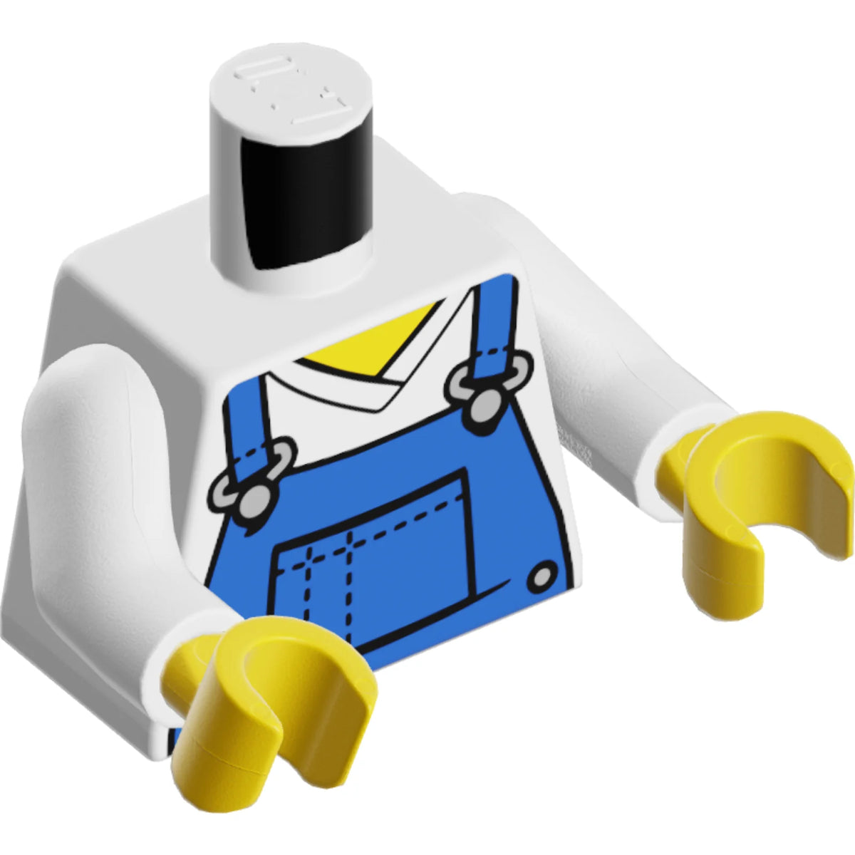 Part 973pb3472c01 - Torso V-Neck Shirt with Blue Overalls, Dotted Horizontal Line on Front Pocket - Printed Back Pattern / White Arms / Yellow Hands