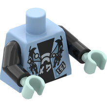 Part 973pb3768c01 - Torso Jacket with Black Dragons and Metallic Light Blue Triangles, Black Shirt with White Asian Symbols Pattern / Black Arms / Light Aqua Hands