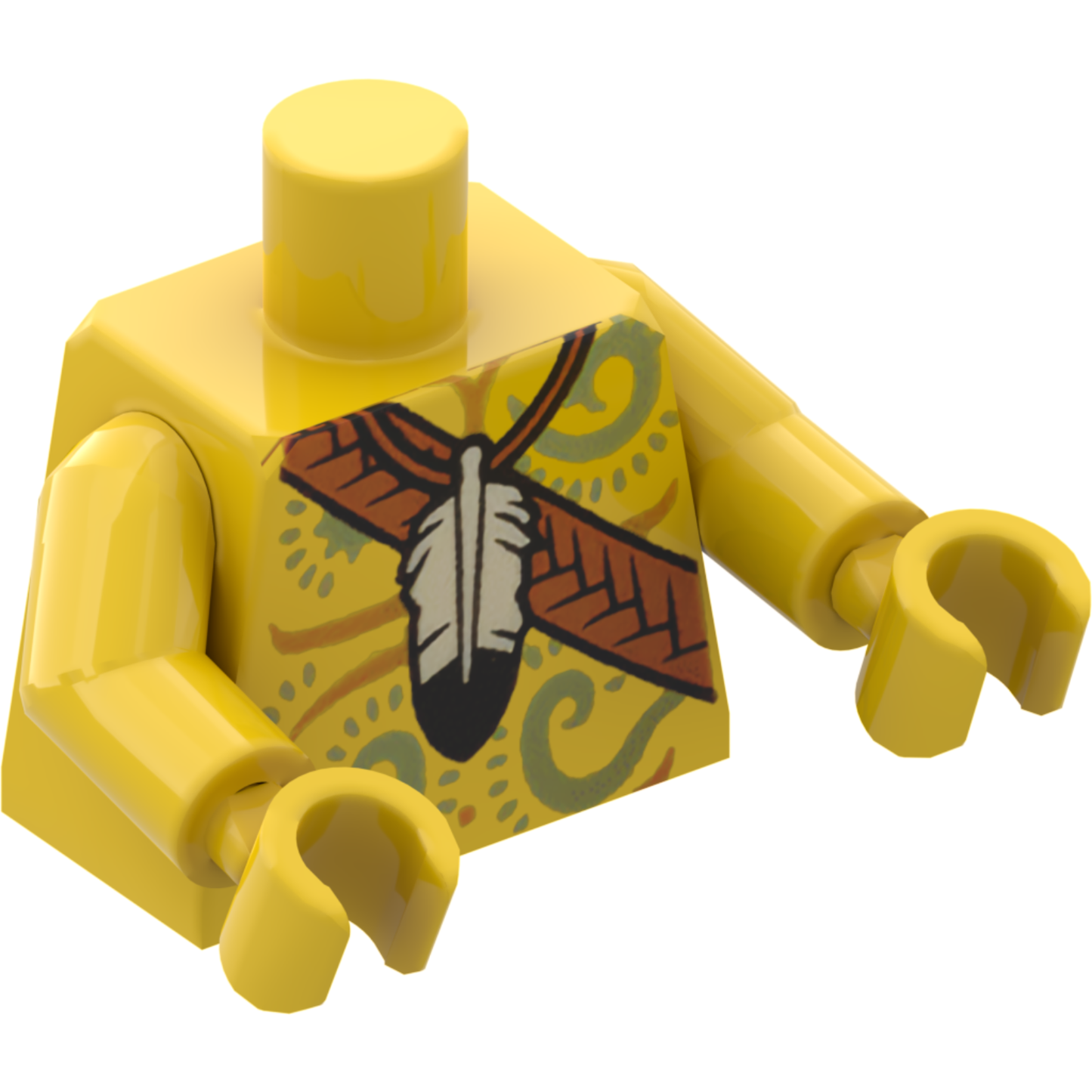 Part 973pb4150c01 - Torso Bare Chest Muscles Outline, Feather Necklace, Dark Orange Crossbelt and Light Bluish Gray Filigree Tattoos Pattern / Yellow Arms / Yellow Hands