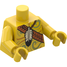 Part 973pb4150c01 - Torso Bare Chest Muscles Outline, Feather Necklace, Dark Orange Crossbelt and Light Bluish Gray Filigree Tattoos Pattern / Yellow Arms / Yellow Hands