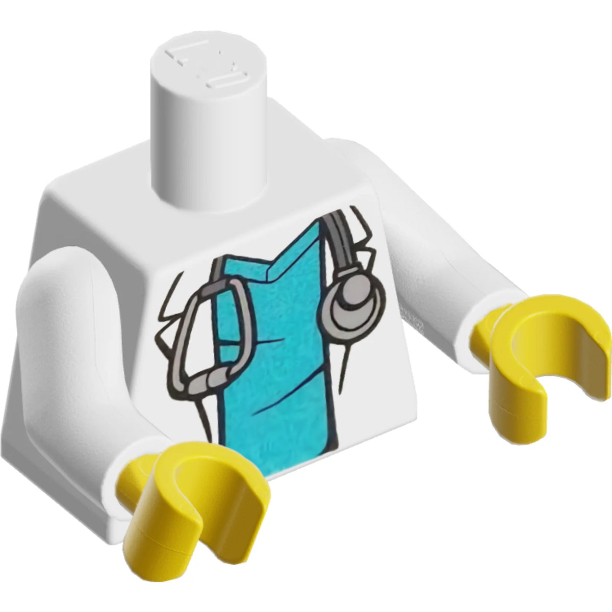 Part 973pb4534c01 - Torso Hospital Lab Coat over Medium Azure Scrubs, Silver Stethoscope Pattern / White Arms / Yellow Hands