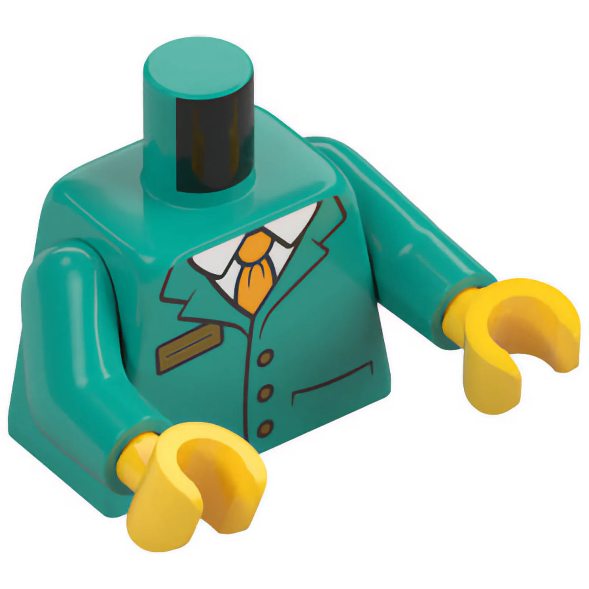 Part 973pb4785c01 - Torso Suit Jacket with 3 Buttons and Pockets over White Shirt, Bright Light Orange Tie, Gold Badge Pattern / Dark Turquoise Arms / Yellow Hands