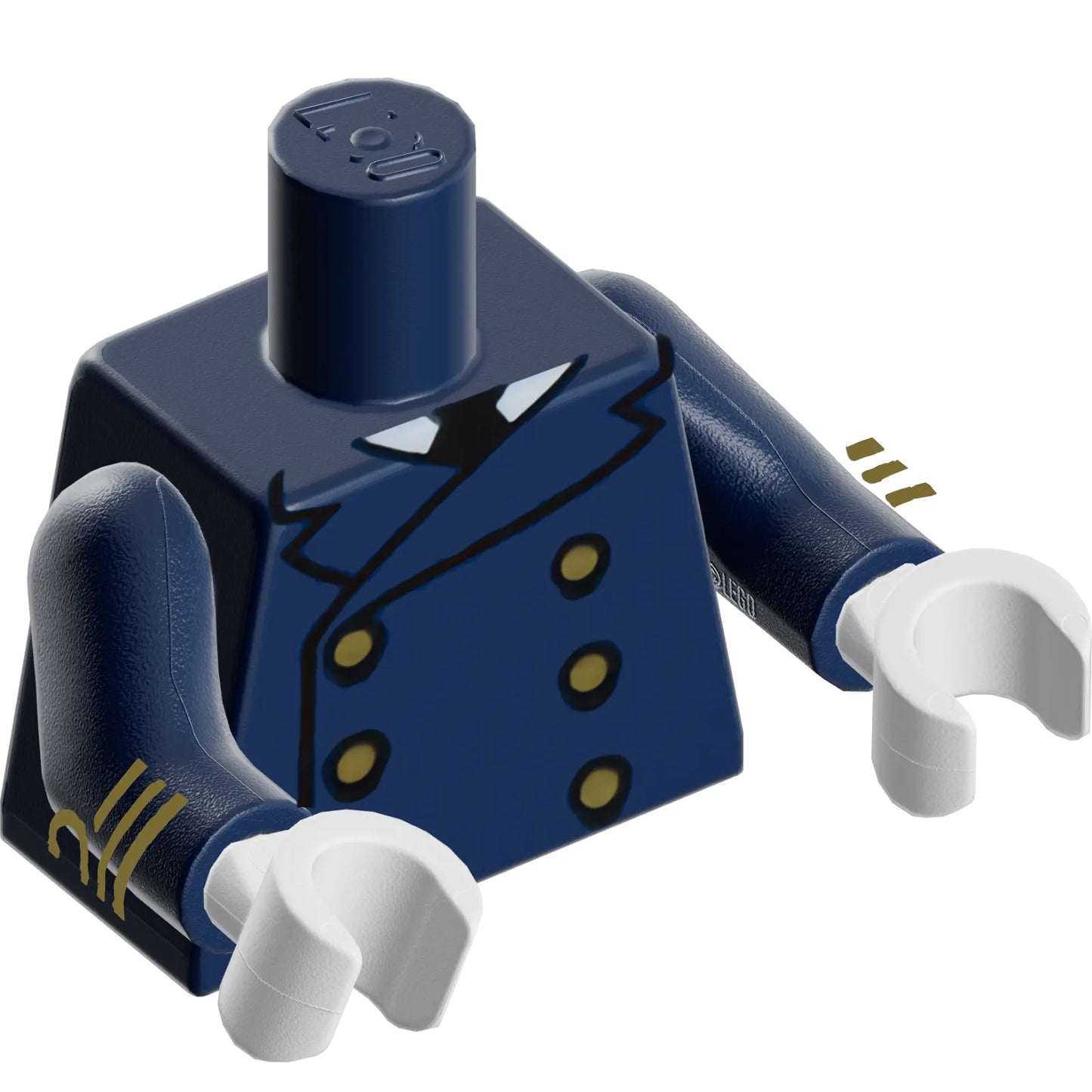 Part 973pb4873c01 - Torso Double Breasted Jacket, White Collar, Black Tie, 6 Gold Buttons Pattern / Dark Blue Arms with 3 Gold Stripes Pattern / White Hands