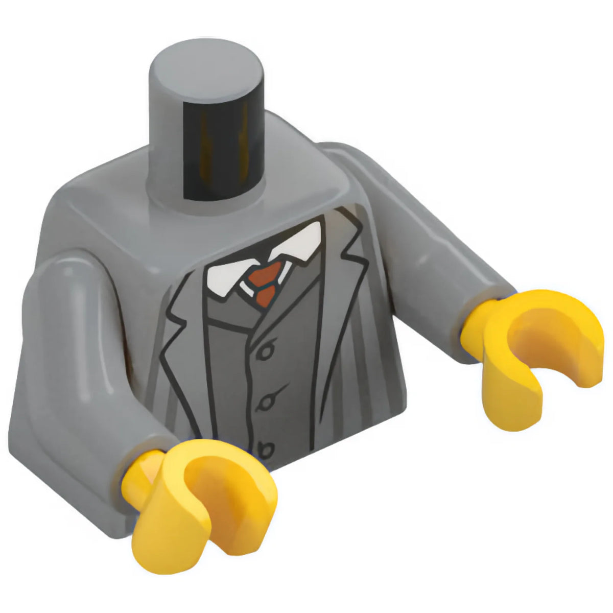 Part 973pb4899c02 - Torso Jacket with Dark Bluish Gray Pinstripes and Vest, White Shirt, Dark Orange Tie Pattern / Light Bluish Gray Arms / Yellow Hands