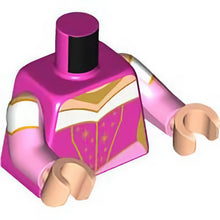 Part 973pb5185c01 - Torso Female Corset and Bright Pink and White Dress, Gold Stars and Sparkles Pattern / Bright Pink Arms with White Trim Pattern / Light Nougat Hands