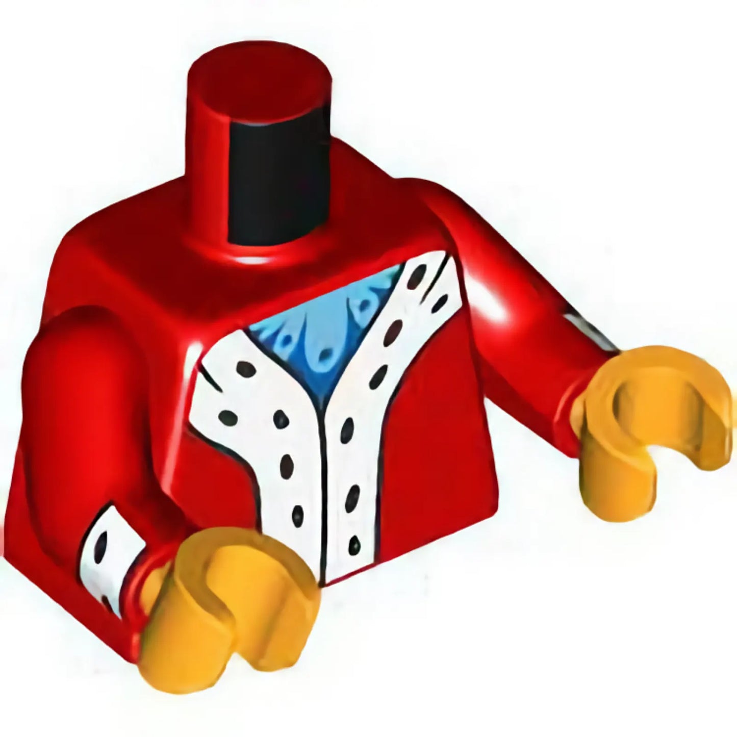 Part 973pb5191c01 - Torso Coat with White Trim with Black Spots, Medium Azure and Blue Shirt Pattern / Red Arms with White Cuffs and Black Spots Pattern / Bright Light Orange Hands