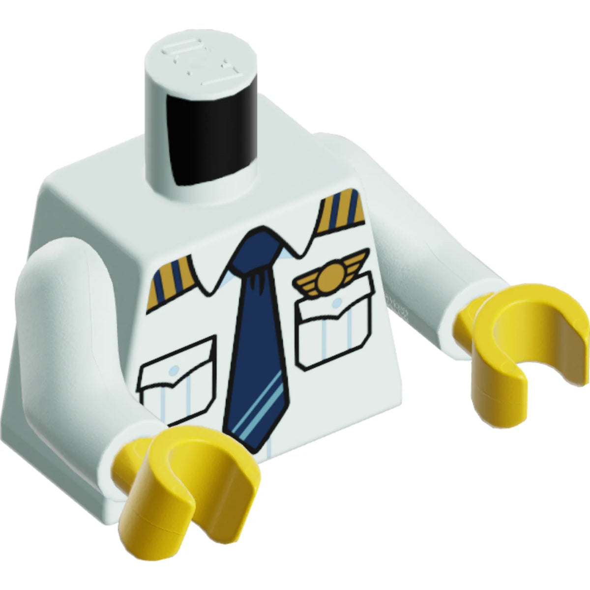 Part 973pb5424c01 - Torso Pilot Uniform Shirt with Pockets and Epaulettes, Dark Blue Tie, Gold Wings Badge Pattern / Light Aqua Arms / Yellow Hands