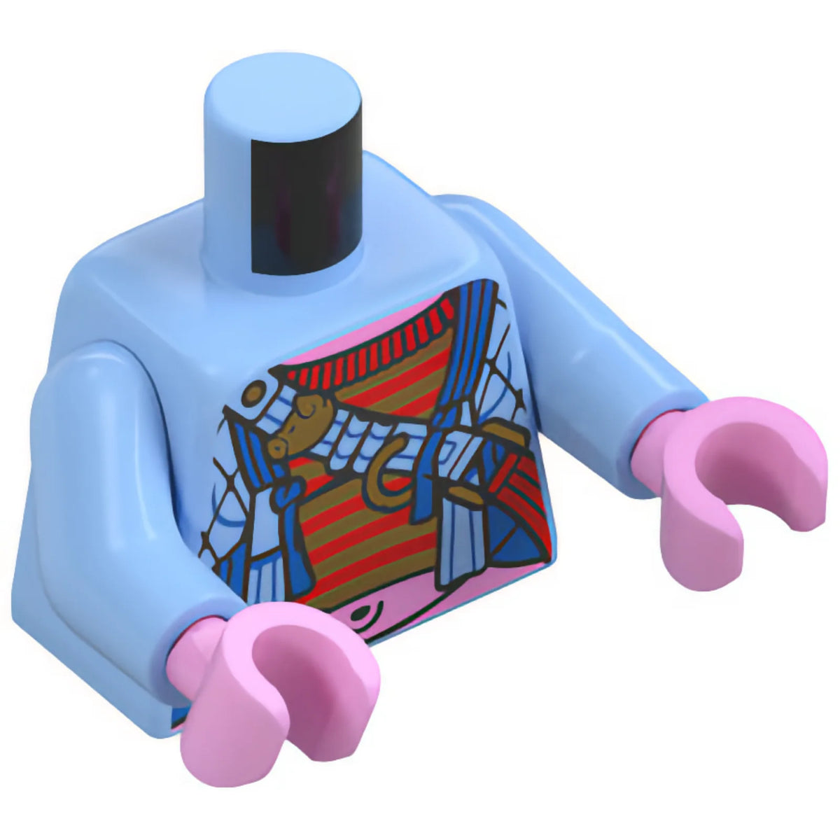 Part 973pb5487c01 - Torso Open Quilted Jacket over Red and Gold Striped Shirt and Bright Pink Stomach, Strap with Pouch Pattern / Bright Light Blue Arms / Bright Pink Hands