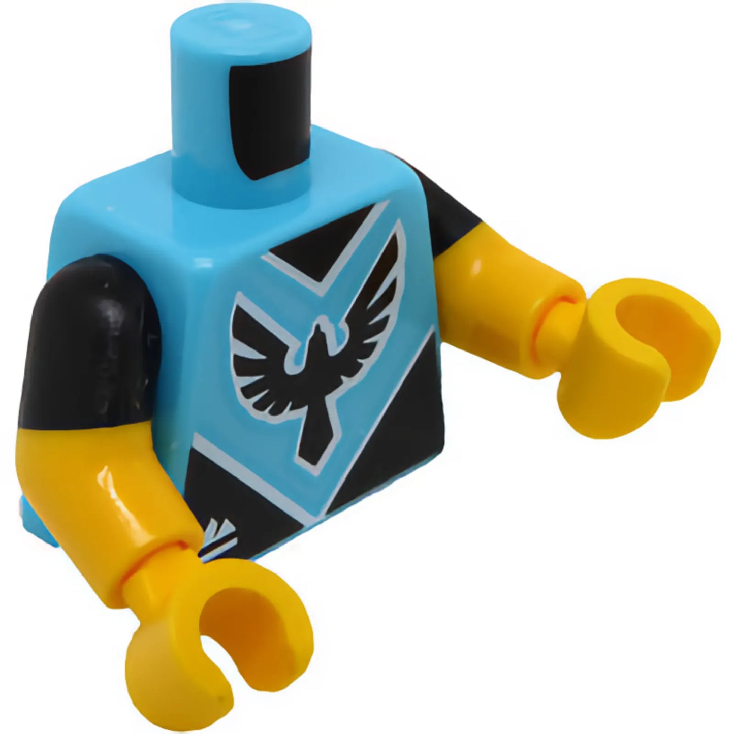 Part 973pb5490c01 - Torso Jersey with Black Bird Emblem and White 'ViTA RUSH' and Mountains Logo Pattern / Yellow Arms with Molded Black Short Sleeves Pattern / Yellow Hands