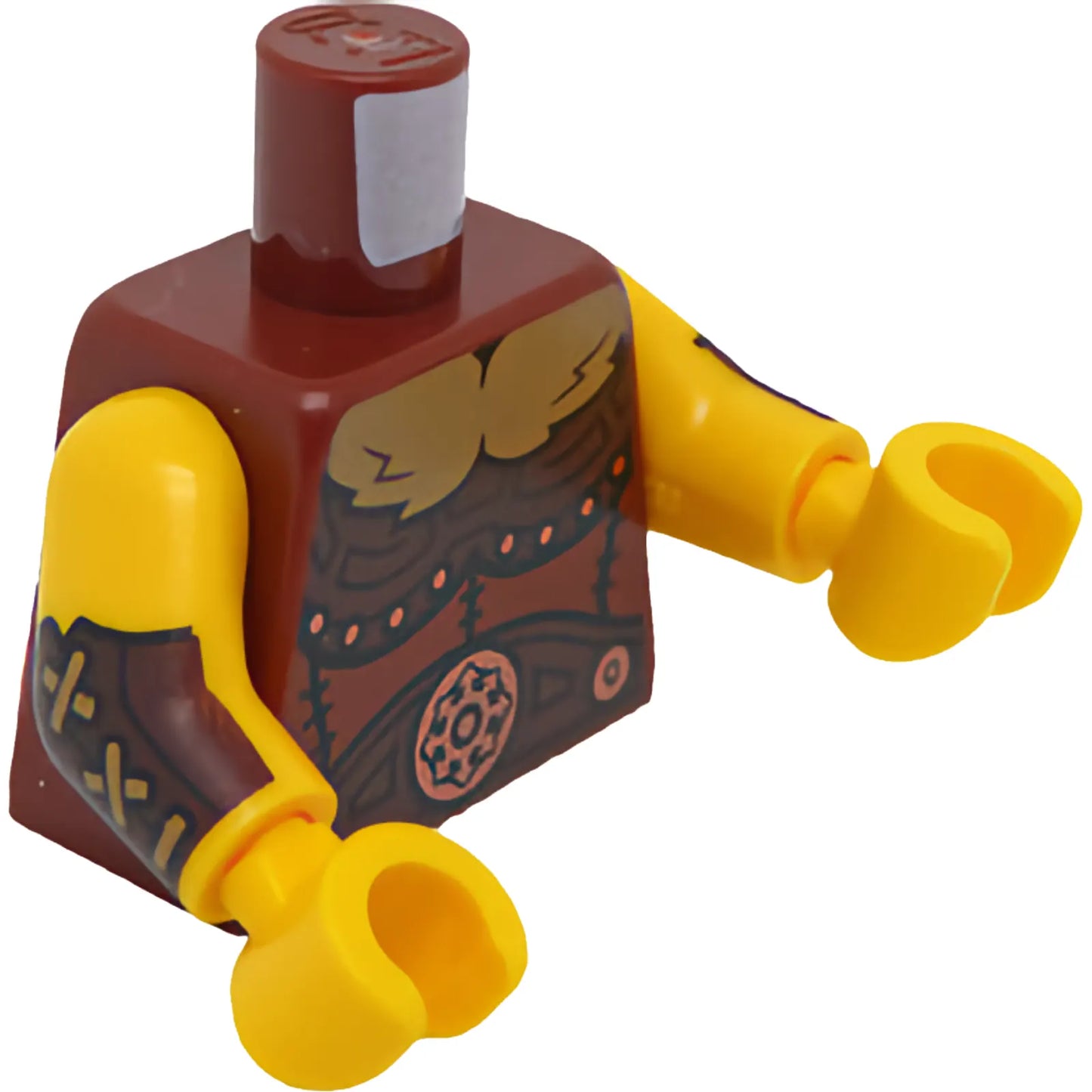 Part 973pb5498c01 - Torso Dark Brown Armor, Copper Emblems and Dark Tan Fur Collar Pattern / Yellow Arms with Dark Brown Bracers Pattern / Yellow Hands