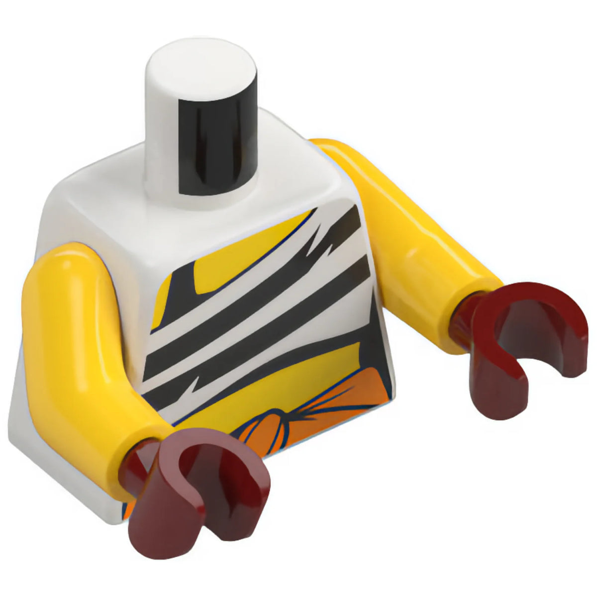 Part 973pb5566c01 - Torso Female Tank Top Cropped with Black Stripes, Orange Knotted Sash, Yellow Neck, Shoulder, and Stomach Pattern / Yellow Arms / Dark Red Hands