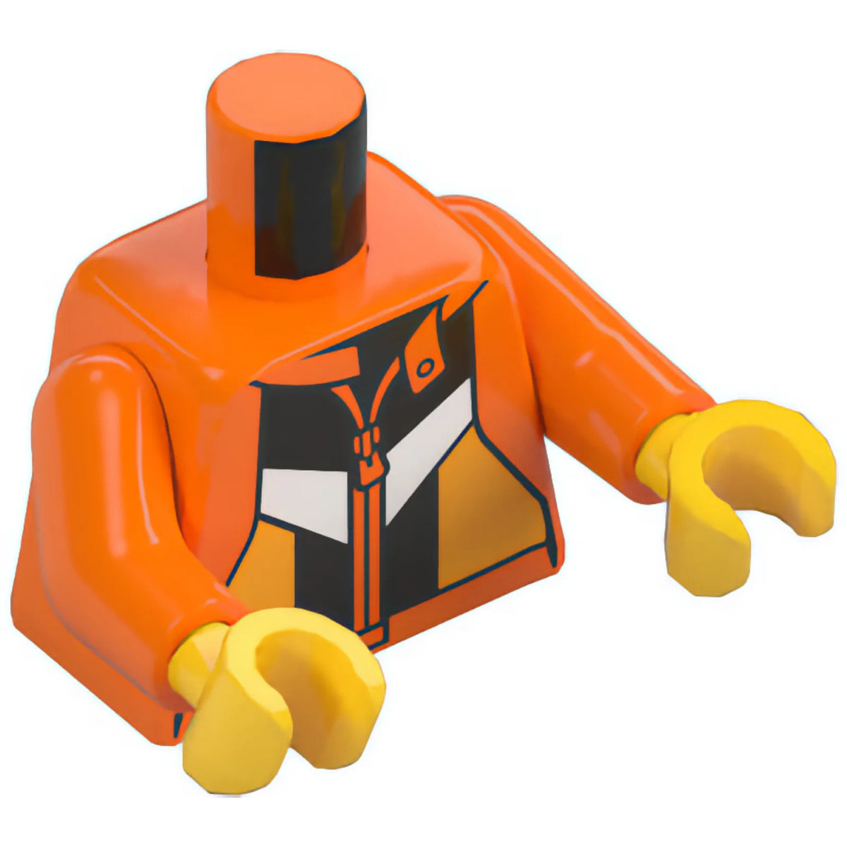 Part 973pb5782c01 - Torso Jacket, Dark Silver, White, Black, and Bright Light Orange Panels, Sport Mountain Logo on Back Pattern / Orange Arms / Yellow Hands