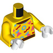 Part 973pb5916c01 - Torso Top with Reddish Brown Collar and Hem, Bright Light Blue, Coral, and Red Circles and Triangles Pattern / Yellow Arms / White Hands