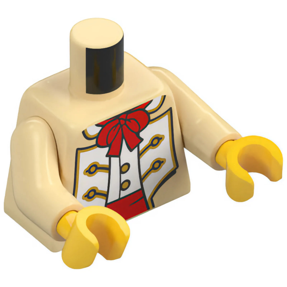 Part 973pb6131c01 - Torso Coat Open with White Panels and Gold Trim over Vest with Buttons, Red Bow and Waistband Pattern / Tan Arms / Yellow Hands