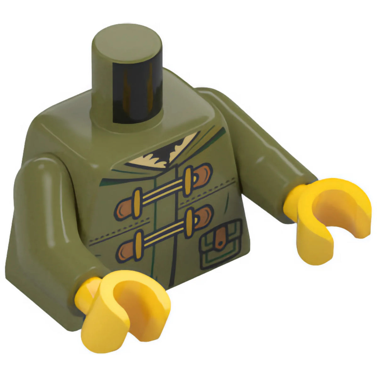 Part 973pb6345c01 - Torso Jacket with Hood, Tan Fur, Dark Green Trim, Pockets with Medium Nougat Leather Straps, Laces, Gold Toggle Buttons Pattern / Olive Green Arms / Yellow Hands
