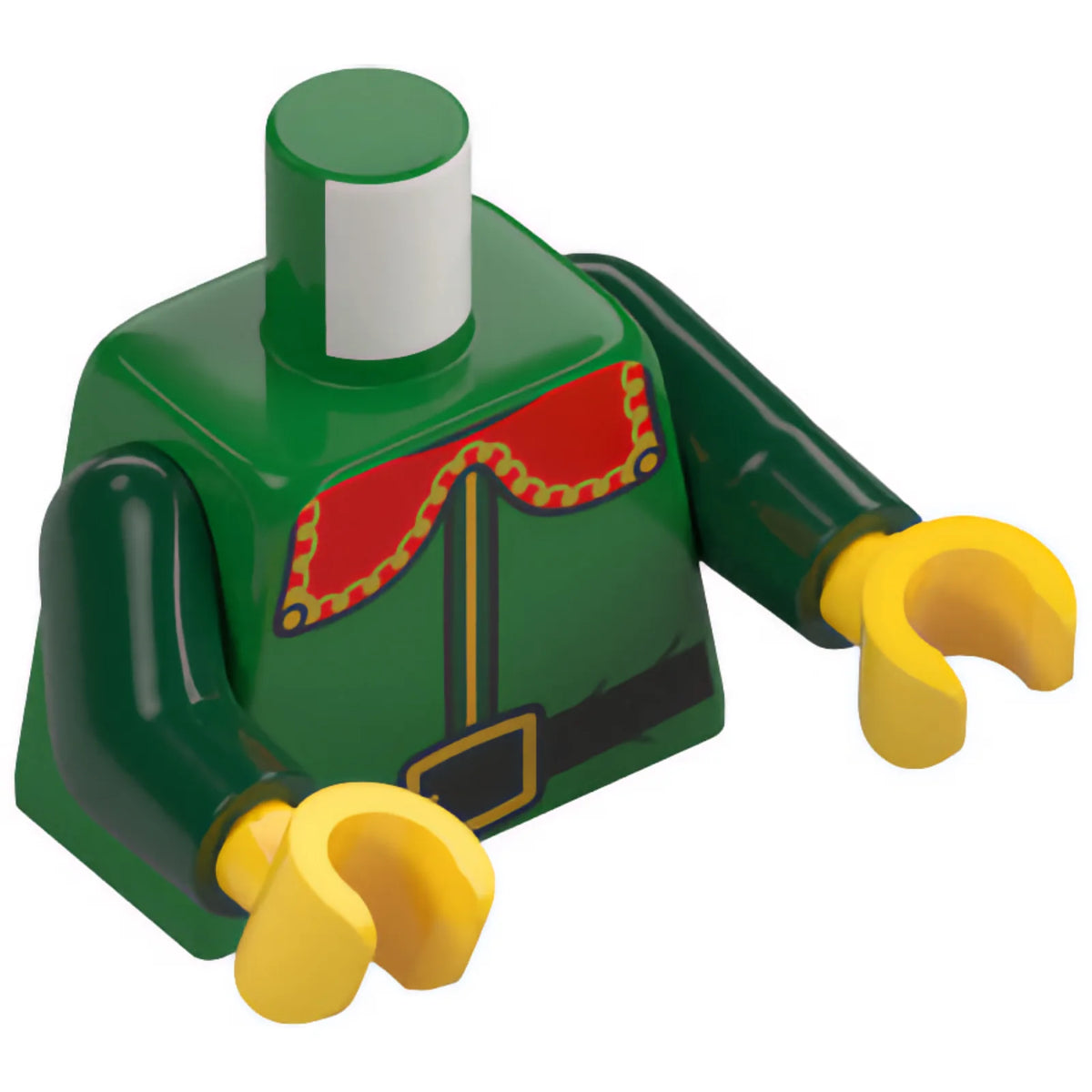 Part 973pb6361c01 - Torso Coat with Red Collar with Gold Trim and Buckle, Black Belt Pattern / Dark Green Arms / Yellow Hands