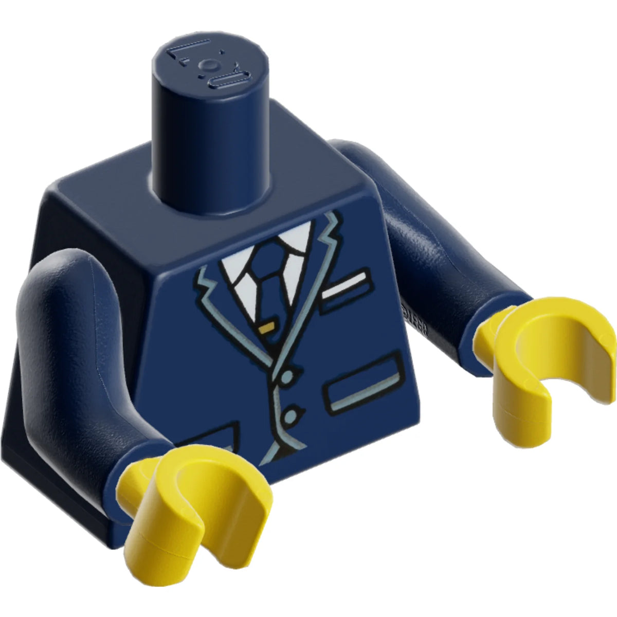 Part 973pb6441c01 - Torso Suit Jacket with Pockets, Metallic Light Blue Trim and 2 Buttons, Tie with Gold Clip, White Shirt and Pocket Square Pattern / Dark Blue Arms / Yellow Hands