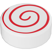 Part 98138pb013 - Tile, Round 1 x 1 with Red Spiral Pattern