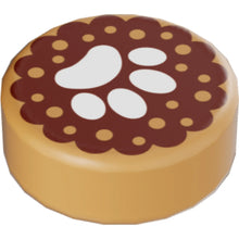 Part 98138pb055 - Tile, Round 1 x 1 with White Animal Paw Print on Reddish Brown Background Pattern