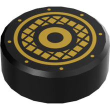 Part 98138pb064 - Tile, Round 1 x 1 with Gold Concentric Circles and Speaker Grille Pattern