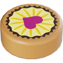 Part 98138pb094 - Tile, Round 1 x 1 with Pastry, Magenta Heart on Bright Light Yellow Icing Pattern