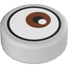 Part 98138pb141 - Tile, Round 1 x 1 with White Eye with Off-Center Reddish Brown Iris Pattern 1