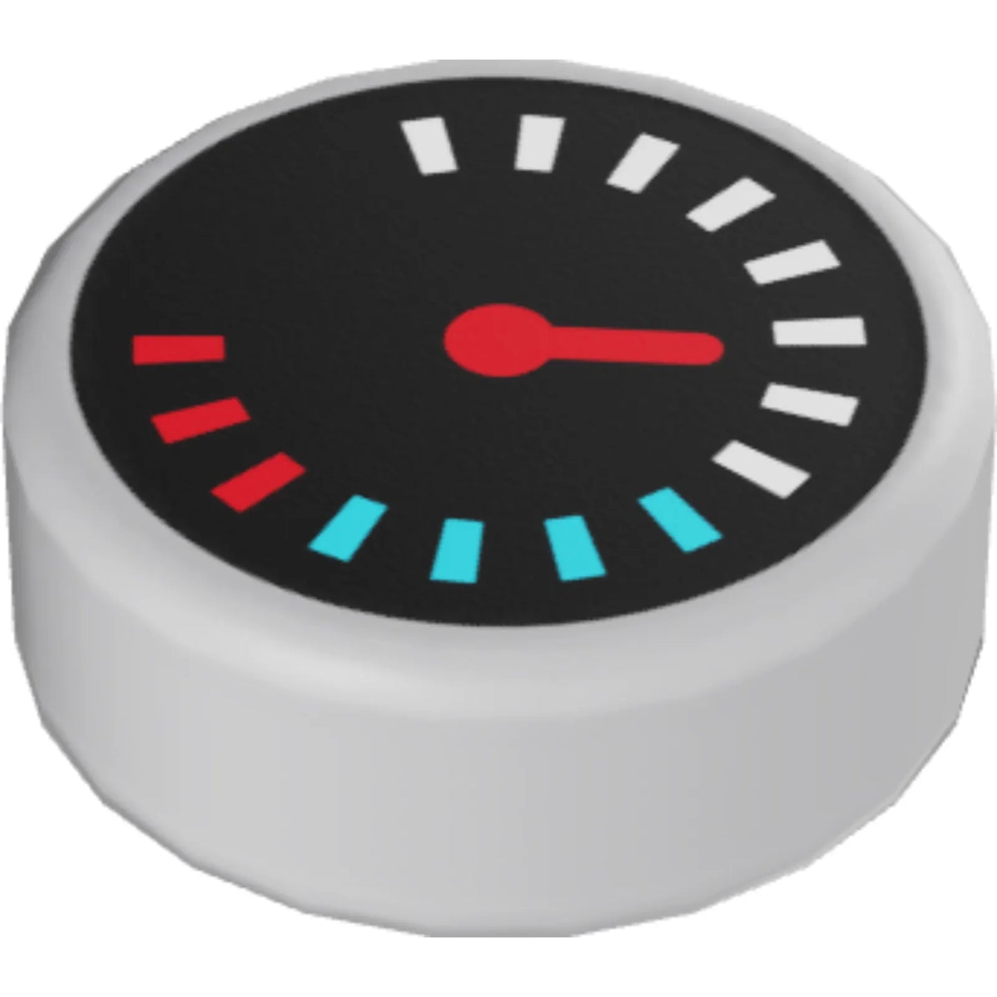 Part 98138pb175 - Tile, Round 1 x 1 with Black Gauge with Red Pointer and White, Medium Azure, and Red Tick Marks Pattern