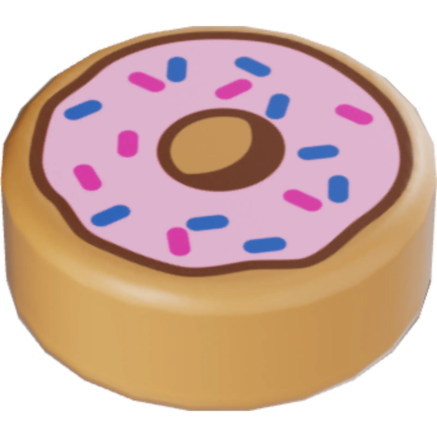 Part 98138pb182 - Tile, Round 1 x 1 with Donut / Doughnut with Bright Pink Frosting and Dark Azure and Dark Pink Sprinkles Pattern