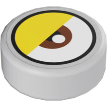 Part 98138pb205 - Tile, Round 1 x 1 with White Eye with Centered Reddish Brown Iris and Half Closed Yellow Eyelid Pattern