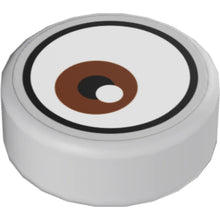 Part 98138pb210 - Tile, Round 1 x 1 with White Eye with Off-Center Reddish Brown Iris Pattern 2