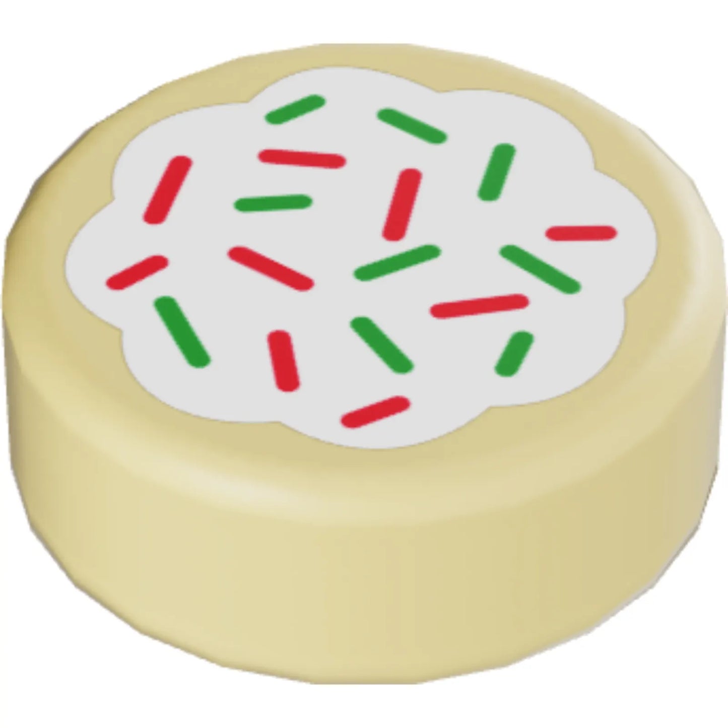 Part 98138pb256 - Tile, Round 1 x 1 with Cookie with White Frosting and Red and Green Sprinkles Pattern