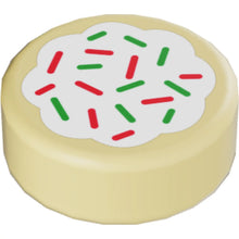 Part 98138pb256 - Tile, Round 1 x 1 with Cookie with White Frosting and Red and Green Sprinkles Pattern