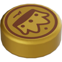 Part 98138pb260 - Tile, Round 1 x 1 with Gold and Dark Brown Crown Coin Pattern