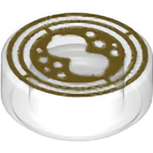 Part 98138pb285 - Tile, Round 1 x 1 with Hourglass and Circles on Gold Background Pattern (HP Time Turner)