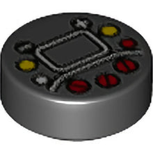 Part 98138pb288 - Tile, Round 1 x 1 with Red, White and Yellow Buttons, Plus Sign (+), Minus Sign (-), and Lines Pattern