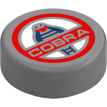 Part 98138pb456 - Tile, Round 1 x 1 with Silver 'COBRA' and Red, White and Dark Blue Shelby Cobra Logo Pattern