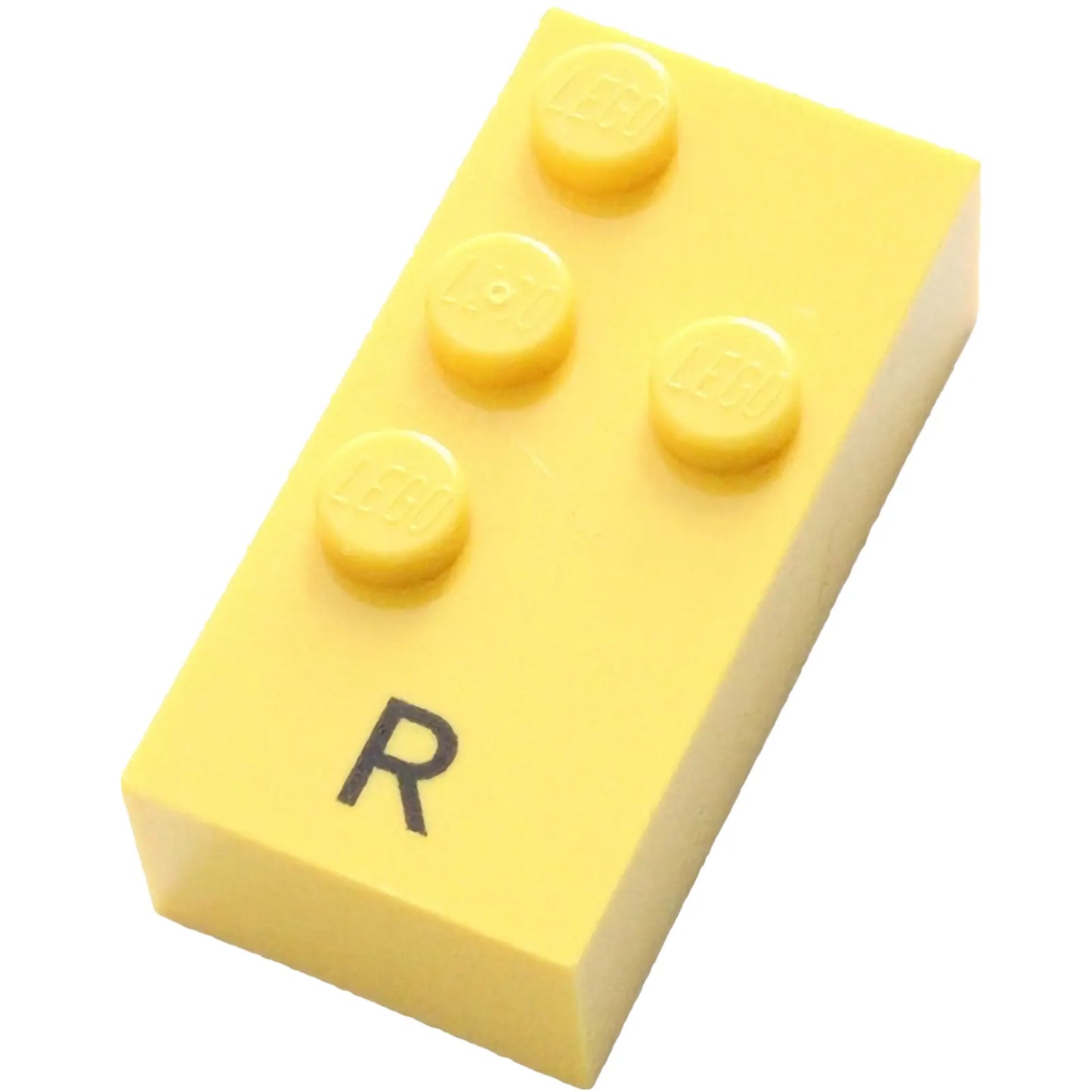 Part 60232pb01 - Brick, Braille 2 x 4 with 4 Studs with Black Capital Letter R Pattern (dots-1235 ⠗)