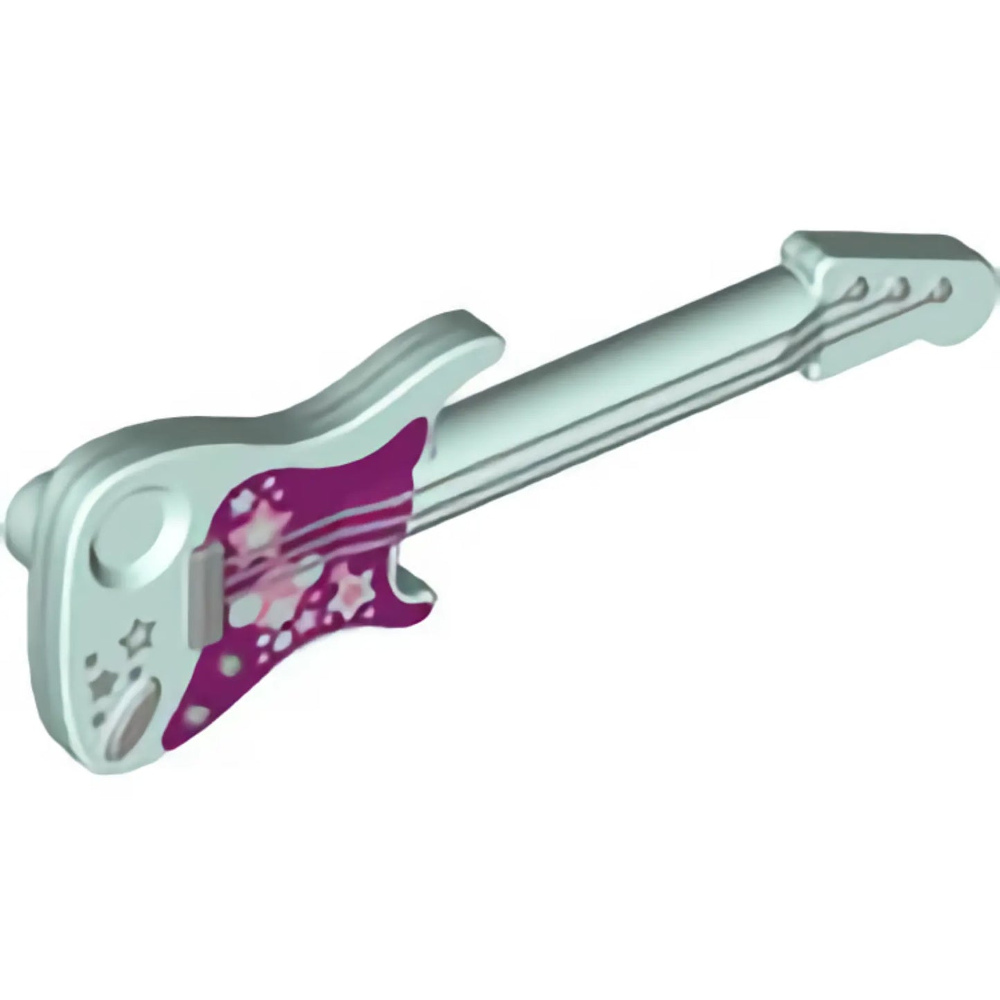 Part 11640pb01 - Minifigure, Utensil Musical Instrument, Guitar Electric with Silver Strings, Stars, Bridge, and Output Jack and Magenta Pickguard Pattern