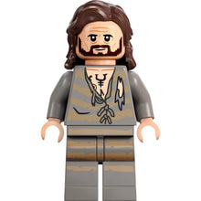 Minifig hp345 - Sirius Black - Dark Brown Hair, Light Bluish Gray Tattered Striped Shirt