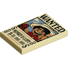 Part 26603pb528 - Tile 2 x 3 with Wanted Poster with Black 'WANTED' 'MONKEY-D-LUFFY' (Belly) '$30.000.000' Pattern
