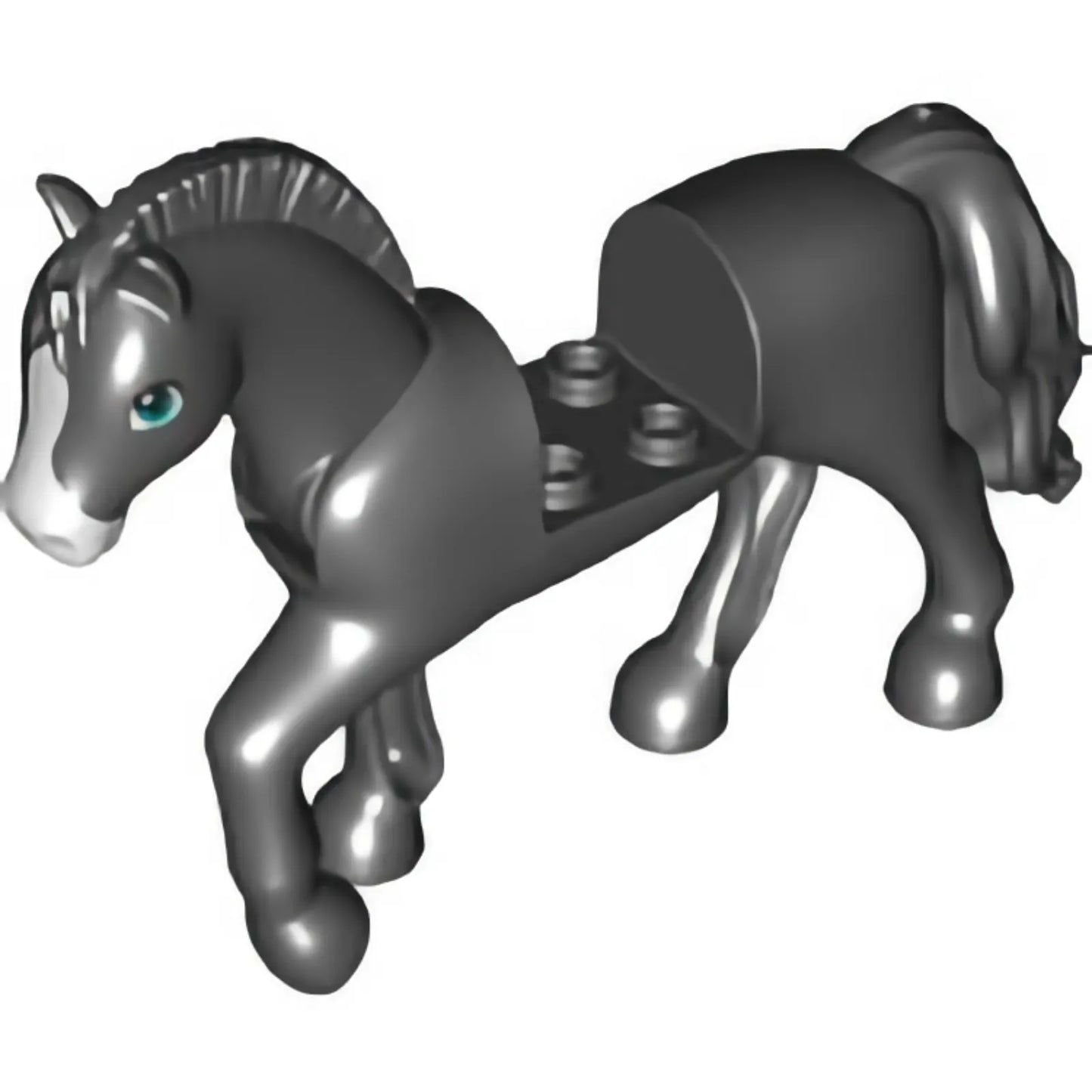 Part bb1279c03pb01 - Horse with 2 x 2 Cutout and Movable Neck with Molded Black Tail and Roached Mane and Printed White Blaze Pattern (Khan)