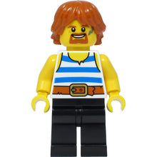 Minifig cas556 - Blacksmith - White Tank Top with Blue Stripes, Black Legs, Dark Orange Hair