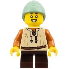 Minifig cas584 - Peasant Boy - Tan Vest, Dark Brown Short Legs, Sand Green Slouch Hat