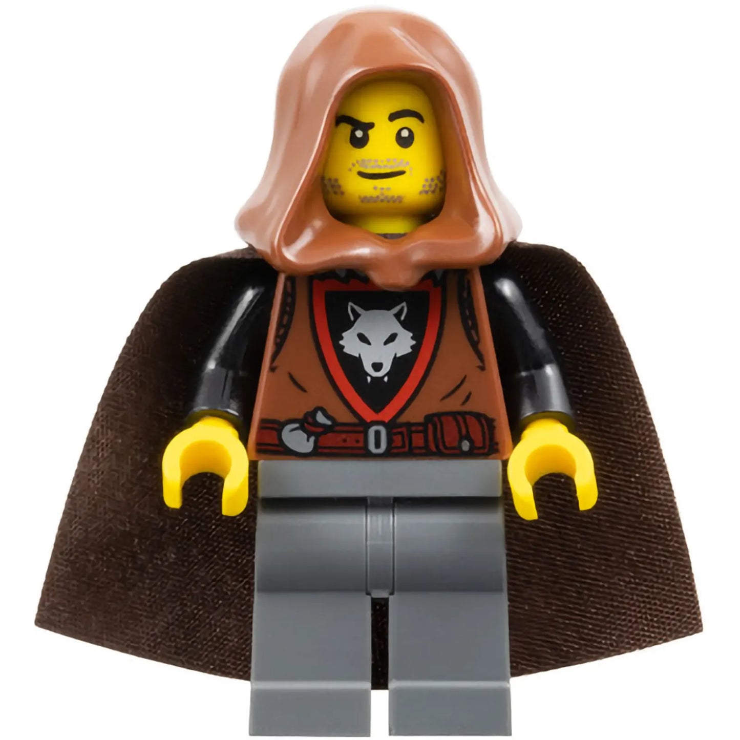Minifig cas585 - Wolfpack - Dark Bluish Gray Legs, Dark Brown Cape, Reddish Brown Hood (Crook)