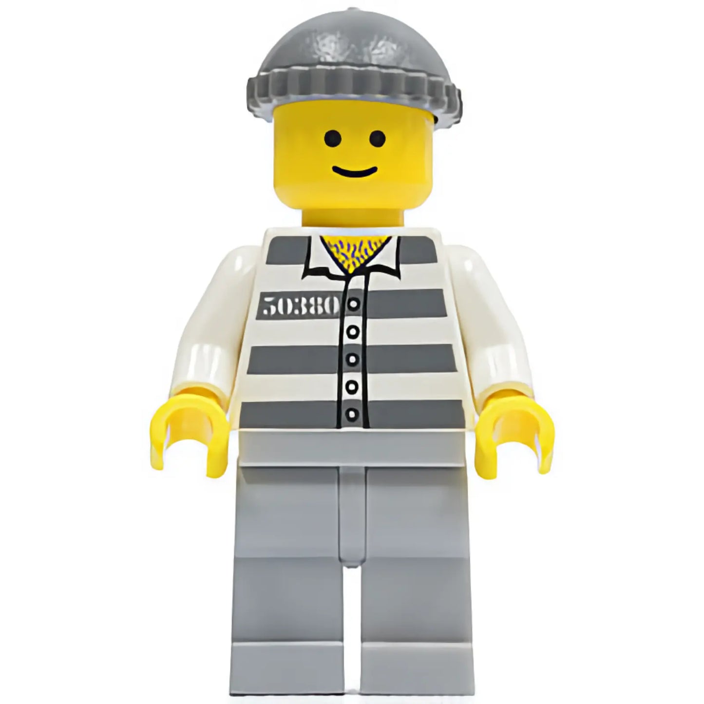 Minifig cty0028 - Police - Jail Prisoner 50380 Prison Stripes, Light Bluish Gray Legs, Dark Bluish Gray Knit Cap