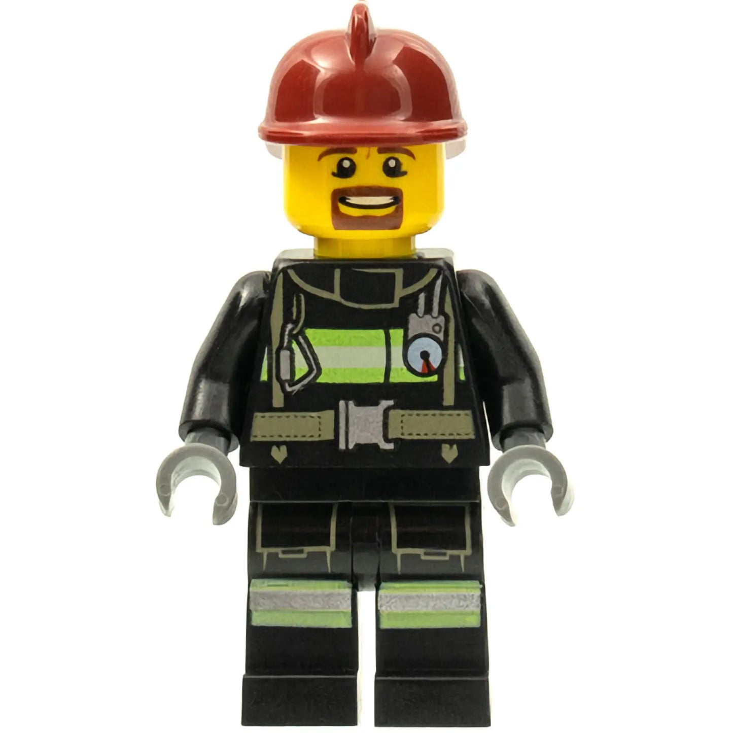 Minifig cty0717 - Fire - Reflective Stripes with Utility Belt, Dark Red Fire Helmet, Brown Beard