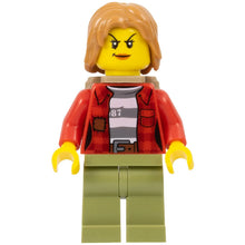 Minifig cty0867 - Mountain Police - Crook Female Jacket over 87 Prison Stripes, Backpack