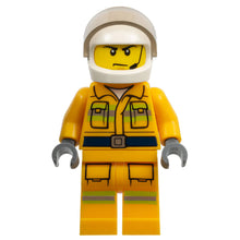 Minifig cty0968 - Fire - Reflective Stripes, Bright Light Orange Suit, White Helmet, Scowl