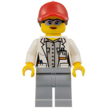 Minifig cty1069 - Scientist - Female, Red Cap with Ponytail Hair, Blue Goggles and Light Bluish Gray Legs